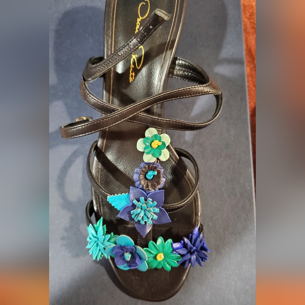 Oscar De La Renta Flower Embellished  Sandals - Picture 5 of 5
